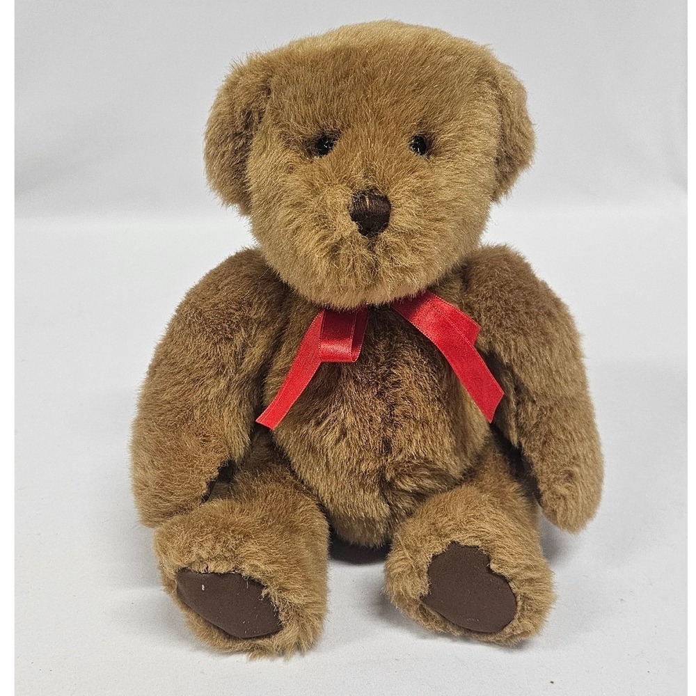 Build-A-Bear Workshop Classic Brown Plush Teddy Bear Red Ribbon Bow Stuffed Toy